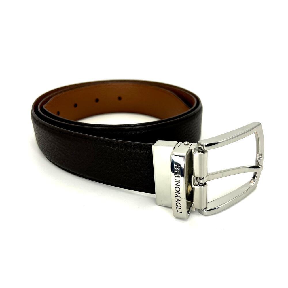 Bruno Magli Reversible Pebbled Leather Belt Dark Brown Tan Silver Buckle 95/ 38